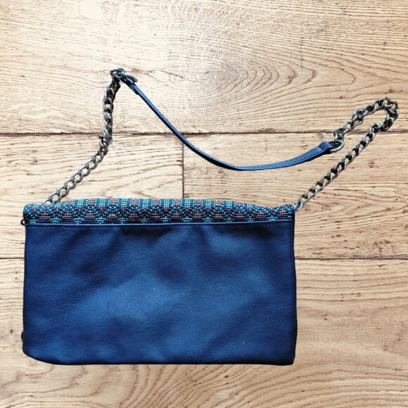 Express Chevron Beaded Herringbone Blue Shoulder Bag - Picture 2 of 4